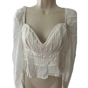 FREE PEOPLE, SIZE M, CREAM, CROP TOP, LONG SLEEVE, RUCHING
